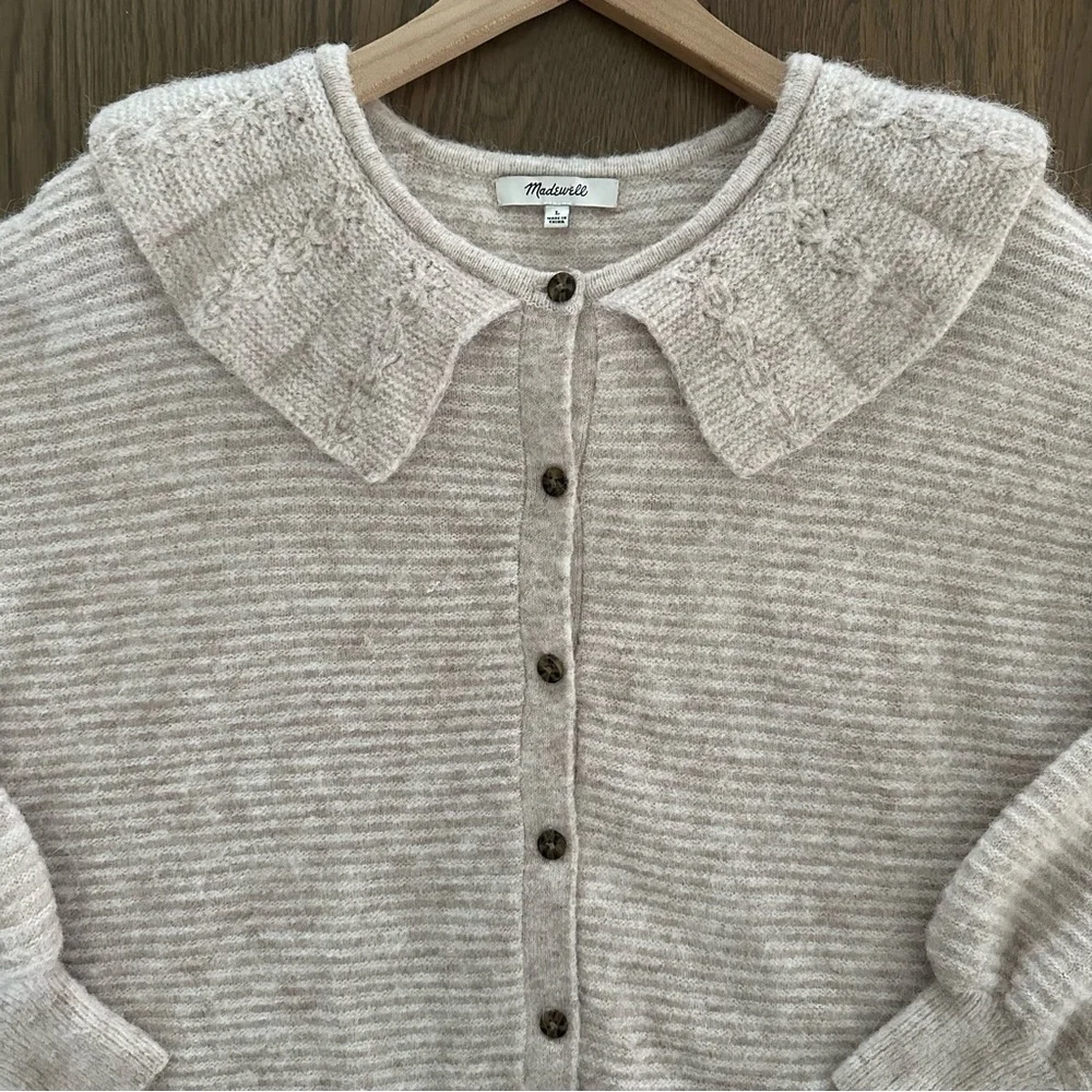 SOLD Madewell Pointelle Collar Sweater Alpaca Wool Cardigan Sweater Cream Large - Picture 4 of 8